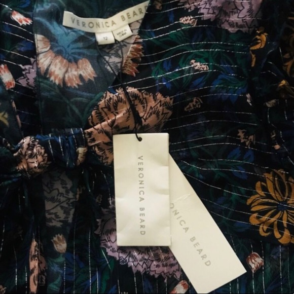NWT VERONICA BEARD US 12 Peppa Floral Metallic Black Silk Chiffon Mini Dress - Picture 7 of 7